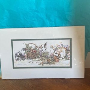 Vintage Jodi Jensen new watercolor rabbits in the garden print with signature